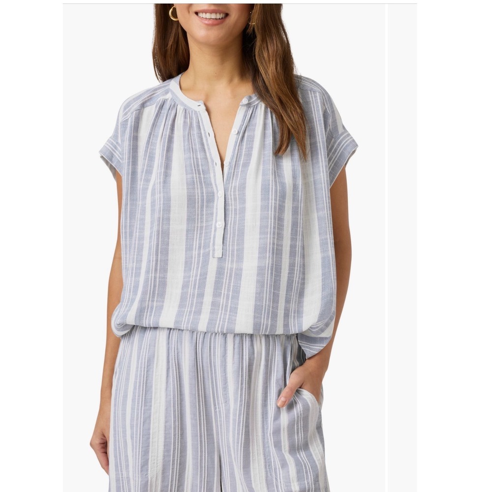 Splendid Raegan Stripe Relaxed‎ Top Blue White Linen Blend Blouse Small